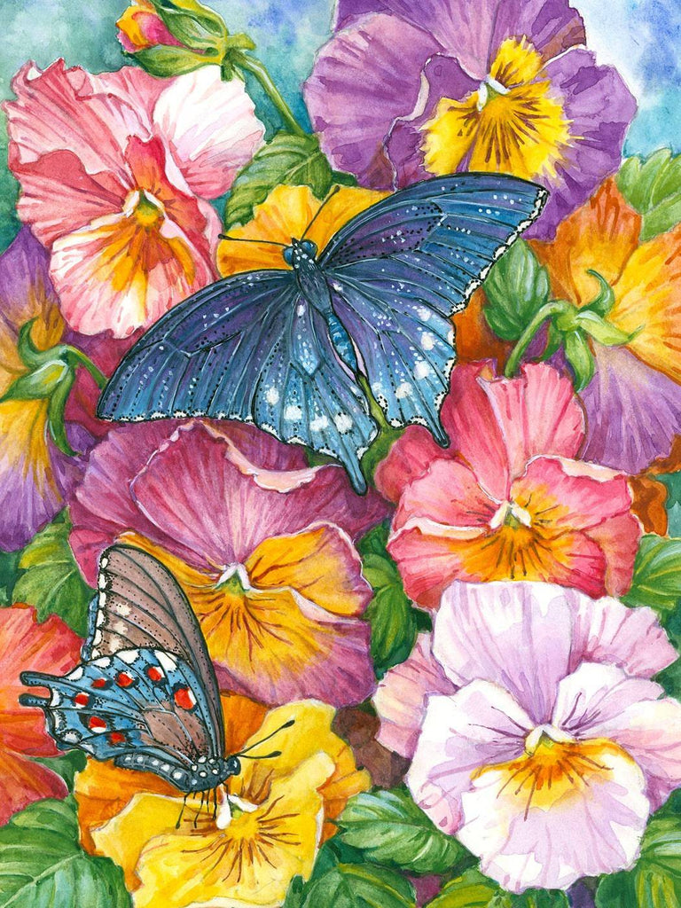 Blue Swallowtail On Pansies - Craftibly